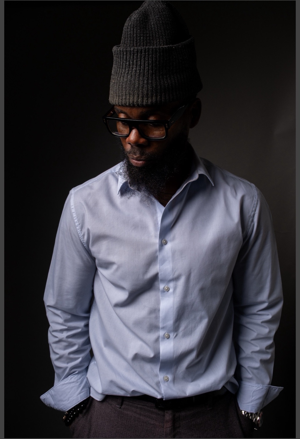 Samuel Breaker wearing a knit cap